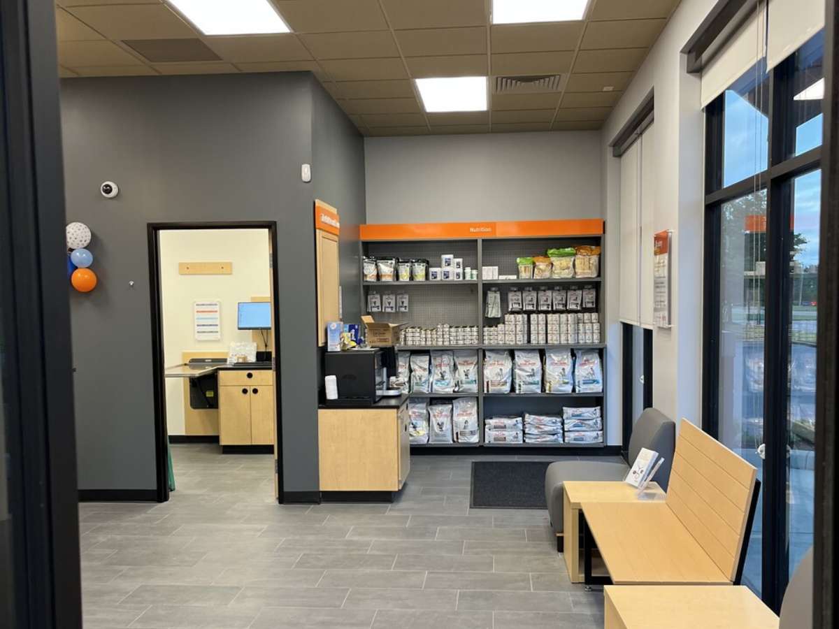 Supply shelves at the Banfield Lakeland hospital