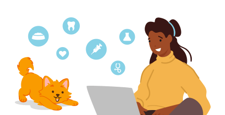 Illustration of a woman on her laptop next to her orange cat