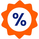 Icon of a blue percentage sign in an orange ring