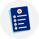 Icon of a blue clipboard with symbols