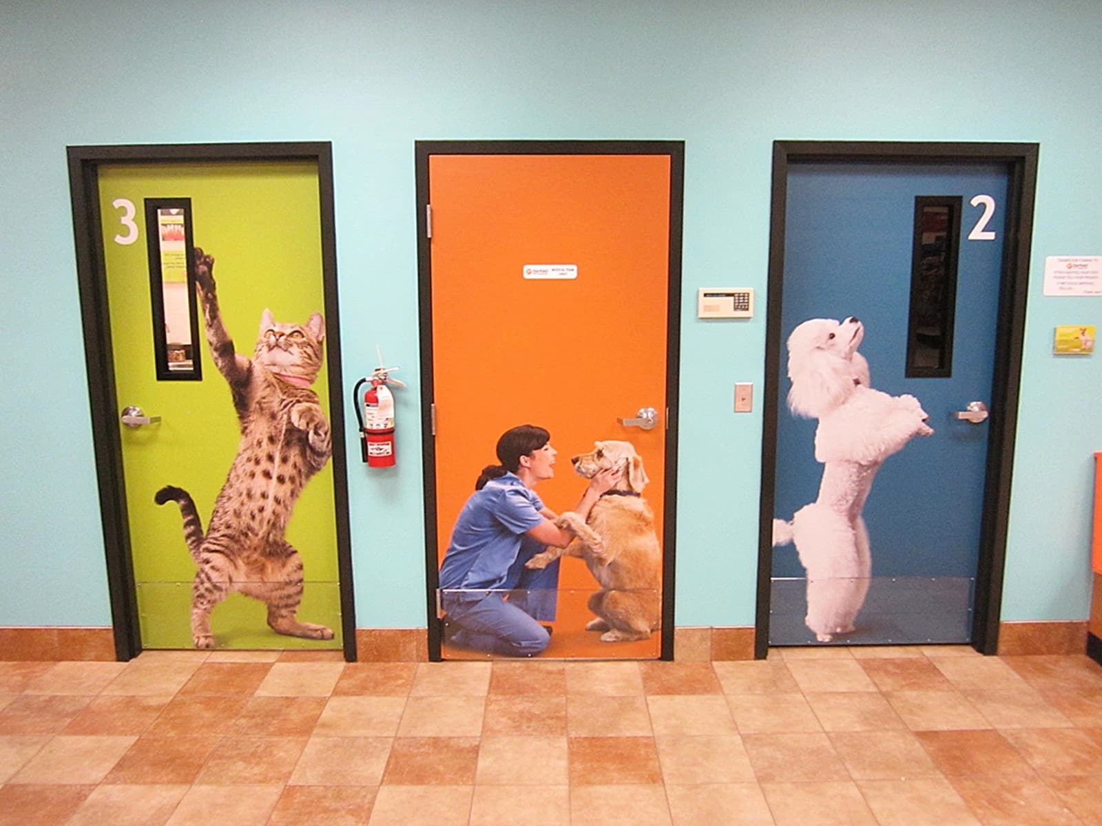 Three of the exam room doors